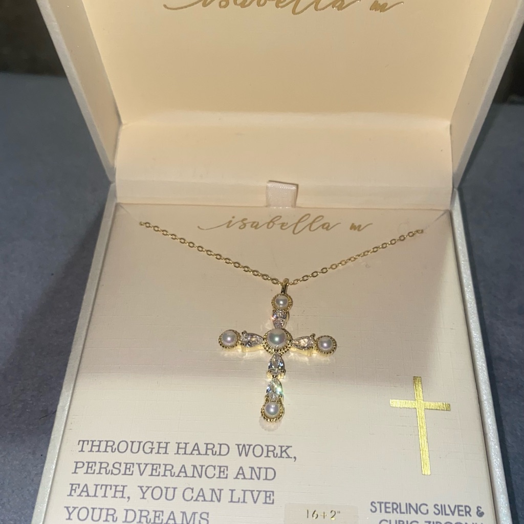 Bnib Isabella M Sterling Silver Gold Plated Cross Necklace 16 2 Extender 35$